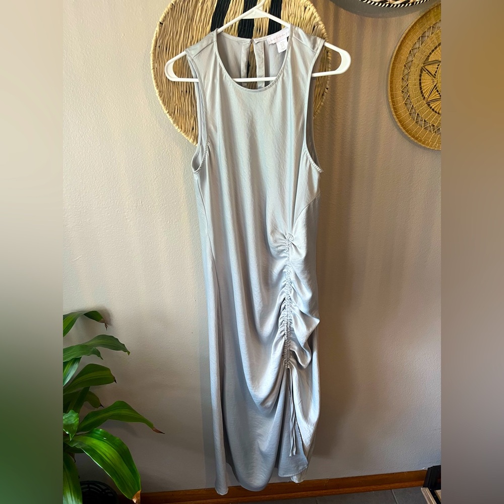 House of Harlow Silver Gray Side Ruched Midi Sheath Dress Women’s Extra Large